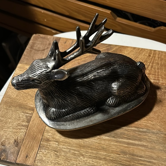Pottery Barn Stag pewter butter dish in EUC RARE - Picture 6 of 6
